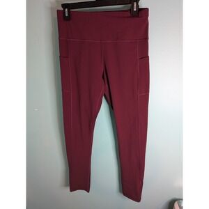 Fengbay Burgundy High Waisted Athletic Leggings with Side Pockets Size Large